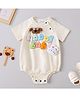 Mark & Mia Cotton Half Raglan Sleeves Onesie with Text Puff Print & Puppy Applique - Beige