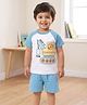 Babyhug Cotton Knit Half Raglan Sleeves T-Shirt & Shorts Night Suit with Crane Print - White