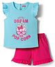 Babyhug Cotton Knit Half Sleeves Popcorn Printed T-Shirt & Shorts Night Suit With Polka Dots Print - Light Blue & Pink