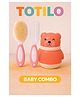 Totilo Baby Soft Bristles Hair Brush Comb And Teddy Powder Puff- Pink+Pink