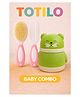 Totilo Baby Soft Bristles Hair Brush Comb And Teddy Powder Puff- Pink+Green