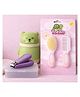 Totilo Baby Soft Bristles Hair Brush Comb And Teddy Powder Puff & Nail Clipper- Pink, Green & Purple