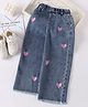 Mark & Mia Full Length Washed Jeans with Heart Embroidery - Blue