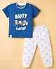 Mini Taurus Sinker Knit Half Sleeves T-Shirt & Lounge Pant Set with Happy Campers Print - Navy Blue