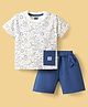 Mini Taurus Half Sleeves Knitted Half Sleeves T-Shirt & Shorts Set with Elephant Print - Light Blue