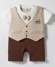 Mini Taurus Interlock Knit Half Sleeves Party Romper with Checks & Bow Applique - Brown