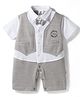 Mini Taurus Interlock Knit Half Sleeves Party Romper with Bow Applique & Embroidery - Grey