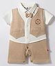 Mini Taurus Interlock Knit Half Sleeves Party Romper with Bow Applique & Embroidery - Beige