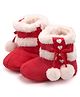 KIDLINGSS Heart Designed Pom Pom Applique Fur Detailed Slip On Booties - Red