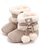 KIDLINGSS Heart Designed Pom Pom Applique Fur Detailed Slip On Booties - Beige