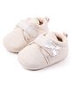 KIDLINGSS Striped & Lace Embellished Velcro Closure Booties - Beige