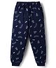 Taeko Single Jersey Knit Full Length Track Pants With Leaf Print - Navy Blue