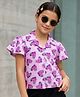 Pine Kids Cotton Knit Half Sleeves Top with Floral Print - Lilac