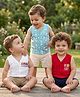 Doodle Poodle Single Jersey 100% Cotton Knit Sleeveless Jhablas with Cub Print Pack of 3 - Red White & Blue