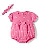 Babyhug 100% Cotton Interlock Knit Half Sleeves Onesie & Hairband With Butterfly Print & Bow Applique - Pink