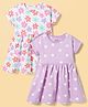 Honeyhap Premium 100% Cotton Knit With Bio Finish Half Sleeves Frocks With Floral & Polka Dot Print Pack of 2 - Lavendula & Bright White