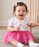 Babyhug 100% Cotton Knit Half Puffed Sleeves Frock Style Onesie with Floral Print - Multicolor