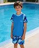 Pine Kids Half Raglan Sleeves Abstract Printed Two Piece Swimsuit - Blue