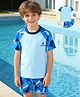 Pine Kids Half Raglan Sleeves Abstract Printed Two Piece Swimsuit - Blue