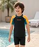 Pine Kids Half Raglan Sleeves Colour Block Two Piece Swimsuit with Text Print - Black