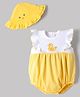 Babyhug 100% Cotton Knit Sleeveless Duck Embroidered & Polka Dots Printed Onesie With Cap - Yellow & White