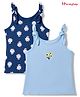 Honeyhap 100% Cotton Knit Sleeveless Floral Printed & Embroidered Tops With Bio Finish Pack of 2 - Navy Peony & Dutch Canal