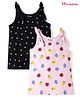 Honeyhap Premium 100% Cotton Knit Sleeveless Tops With Bio Wash Polka Dots & Strawberry Print Pack of 2 - Black Beauty & Pink A Boo