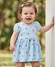 Doodle Poodle 100% Cotton Single Jersey Knit Half Sleeves Floral Printed Frock With Bow Applique & Bloomer - Aqua Blue