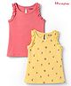 Honeyhap Premium Cotton Knit Sleeveless Ruffled Tops Pack of 2 - Hot Pink & Pale Banana