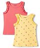 Honeyhap Premium Cotton Knit Sleeveless Ruffled Tops Pack of 2 - Hot Pink & Pale Banana