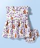 Doodle Poodle 100% Cotton Knit Sleeveless Bunny & Floral Printed Frock With Bloomer - White