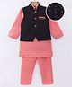 Ridokidz Cotton Woven Full Sleeves Kurta Salwar Set With Embroidered Nehru Jacket - Navy Blue & Pink