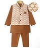 Ridokidz Cotton Woven Full Sleeves Kurta Salwar Set With Sequinned Nehru Jacket - Brown