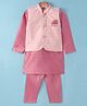 Ridokidz Cotton Woven Full Sleeves Kurta Salwar Set With Floral Embroidered Nehru Jacket - Pink