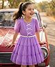 Hola Bonita Woven Half Sleeves Knee Length Solid Dress With Bow Applique & Belt -Lavender