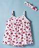 Babyhug 100% Cotton Knit Sleeveless Frock Style Onesie with Hairband & Floral Print - White