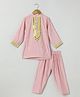 BYB Premium Chanderi Woven Full Sleeves Geometric Embroidered & Mirror Work Detailed Kurti & Pyjama Set -Dusty Pink