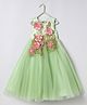 BYB Premium Net Woven Sleeveless Floral Applique Detailed Sequins & Beads Embellished Gown - Sea Green