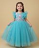 BYB Premium Net Woven Frill Sleeves Unicorn Applique Detailed Gown - Blue