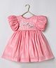 BYB Premium Tissue Woven Half Balloon Sleeves Sequins & Beads Embellished Floral Designed Dress - Peach Pink