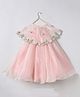 BYB Premium Organza Woven Sleeveless Solid Dress With Sequins & Beads Embellished Cape - Pink