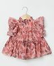 BYB Premium Chiffon Woven Frill Sleeves Floral Printed Dress - Peach PInk