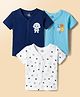 Doodle Poodle 100% Cotton Knit Half Sleeves Jhablas with Space Theme Print Pack of 3 - White Navy & Light Blue