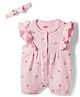 Babyhug 100% Cotton Knit Frill Sleeves Floral Printed Romper with Hairband - Pink
