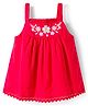 Babyhug Cotton Dobby Woven Sleeveless Top with Floral Embroidery - Red