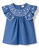 Babyhug 100% Cotton Chambray Woven Floral Embroidered Top - Blue