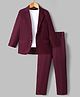 Pine Kids Knit Full Sleeves Solid Colour Party Blazer with T-Shirt & Trouser Set - Wine
