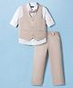 Pine Kids Knit Full Sleeves Solid Color 3 Piece Party Suit with Bow - Beige