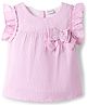 Babyhug Cotton Woven Frill Sleeves Striped Top with Bow Detailing - Pink