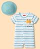 Babyhug 100% Cotton Knit Half Sleeves Striped Romper with Giraffe Print & Cap - Multicolor